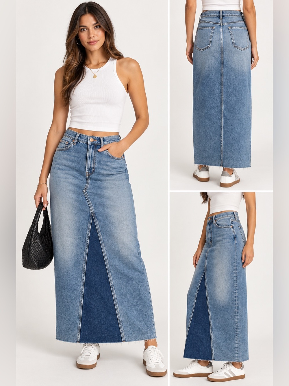 3x1 NYC Charlotte Ciel Blue Denim Maxi Skirt Size 28 NWT Made in Italy